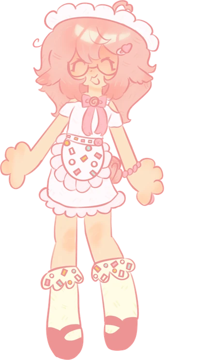Florals Garden Crafts mascot — a pink-haired chibi character in a lace-trimmed dress, one of Flora's own OC drawings